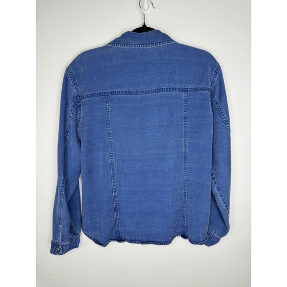 Chico's Design Womens Snap Up Long Sleeve Blue Denim Jeans Jacket Size 2 - Picture 5 of 9